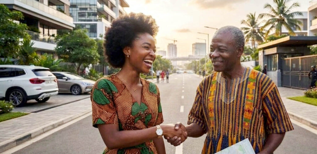 female and male property investors smiling