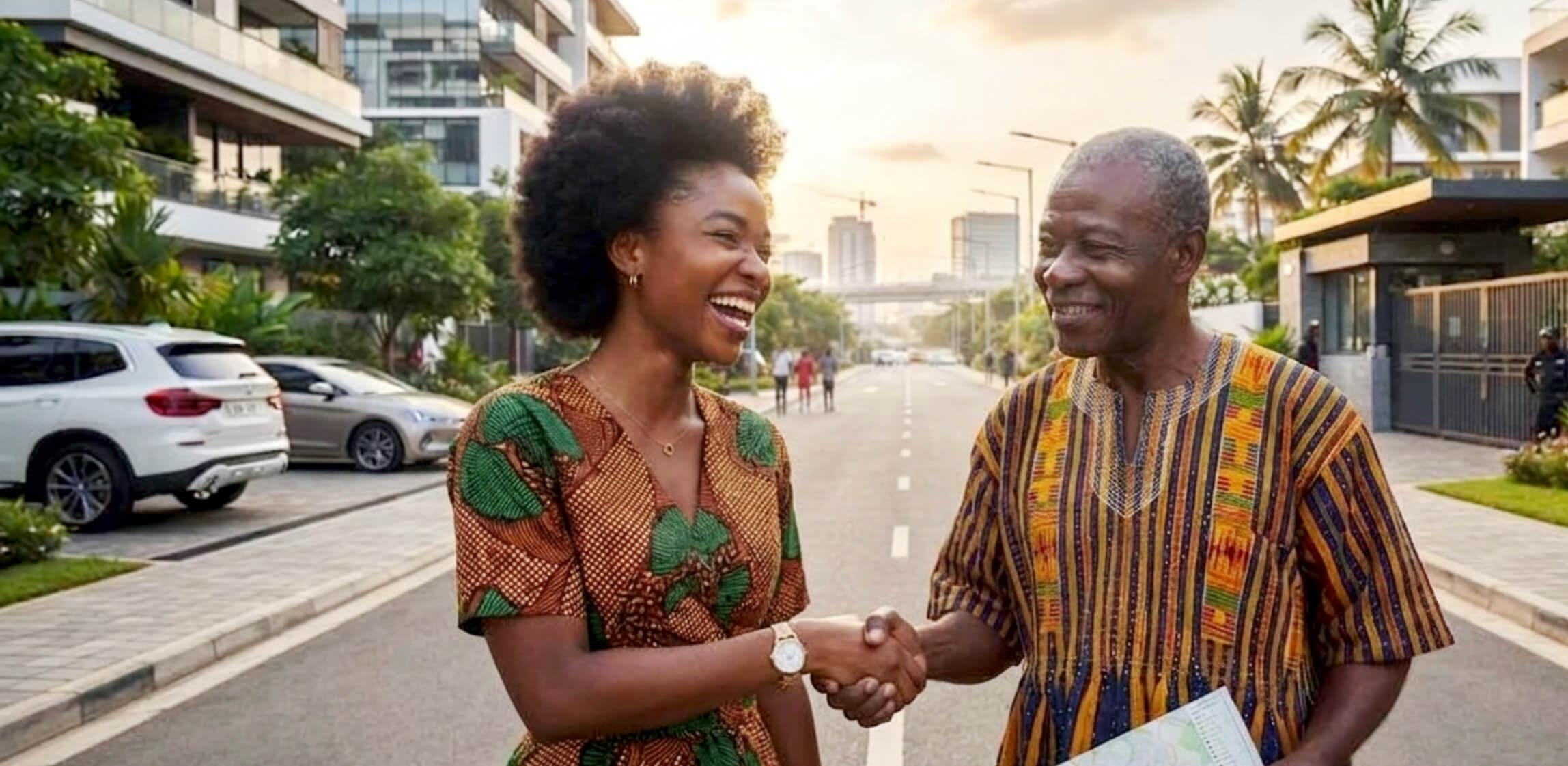 female and male property investors smiling